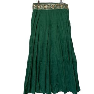 BCBG MAXAZRIA 90s Vintage Crinkled Tiered Cotton Skirt with beaded waistband